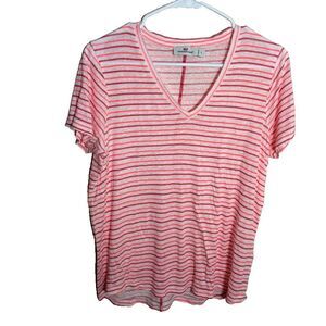 Vineyard Vines T-Shirt Women's Small Pink Striped V-Neck Short Sleeve Linen Top